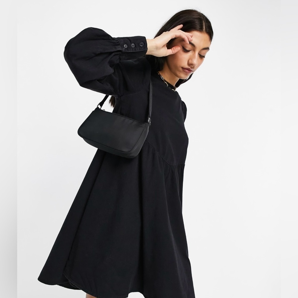 NWT ASOS DESIGN Soft denim puff sleeve smock dress in washed black